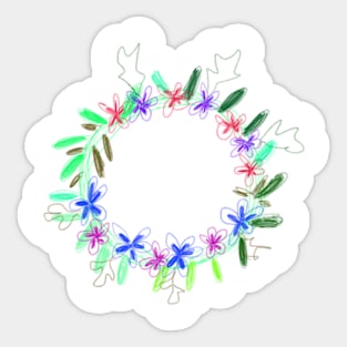 Pink red green floral leaf wreath watercolor Sticker